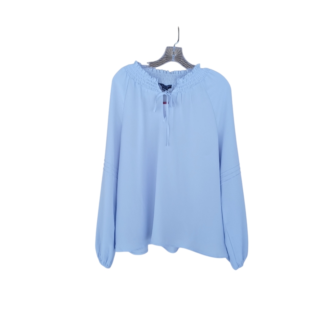 Social Standard Light Blue Smocked Neck Tallie Peasant Blouse Size XL